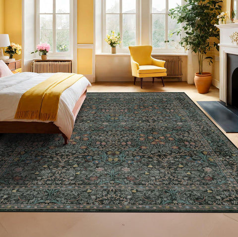 Hazo Haus low-pile design protects floors while resisting pet hair and light stains.