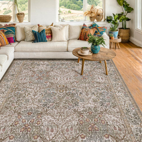 Hazo Haus Low-Pile Floral Rug is easy to vacuum for high-traffic spaces.