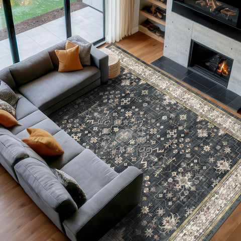 Hazo Haus low-pile boho rug feels soft underfoot for daily comfort.