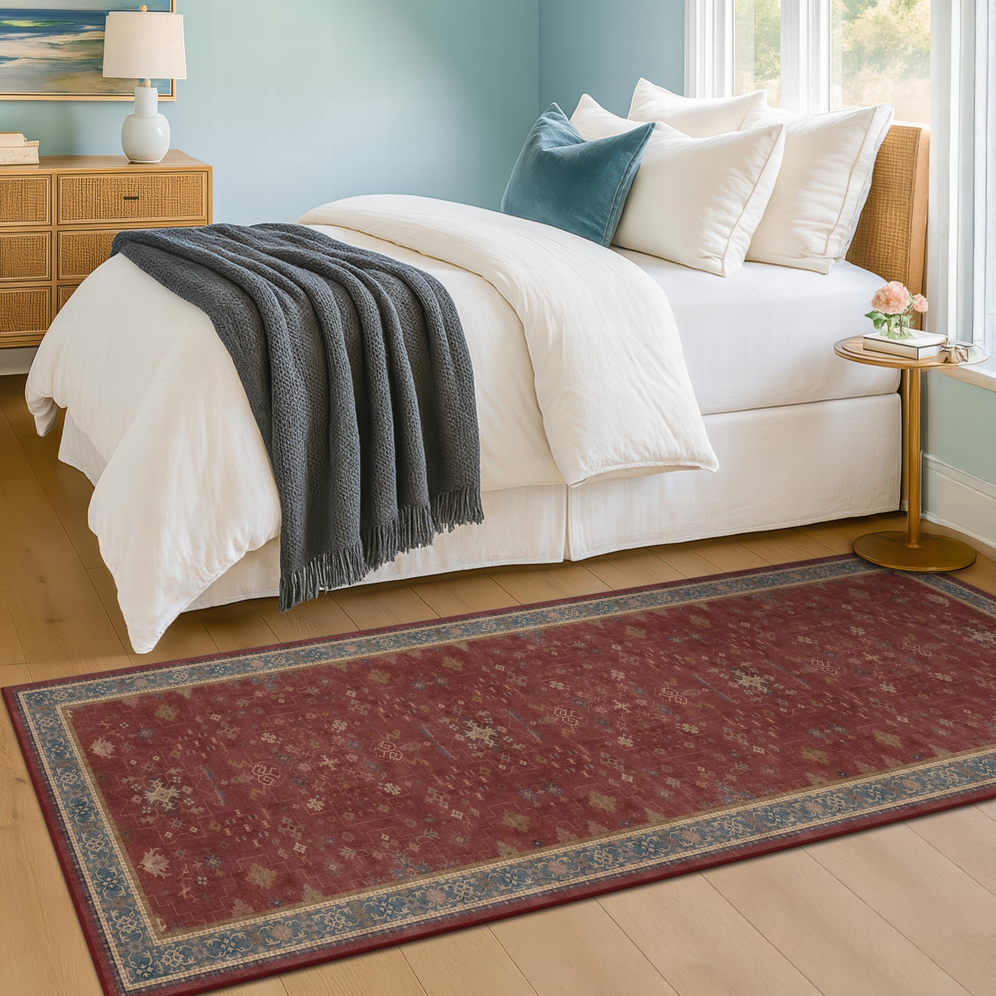 Hazo Haus low-pile rug for easy vacuuming and daily upkeep.