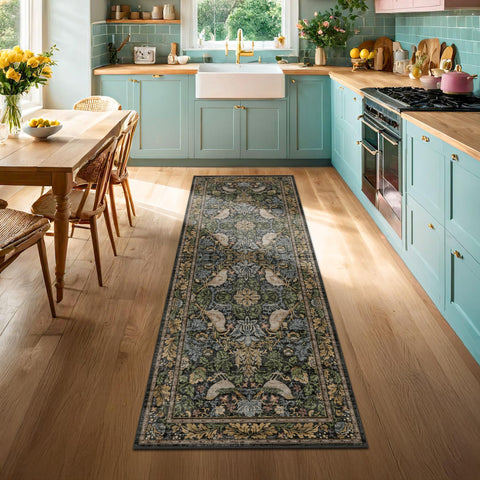 Hazo Haus low-pile rug cushions feet while staying pet-friendly and easy to maintain.