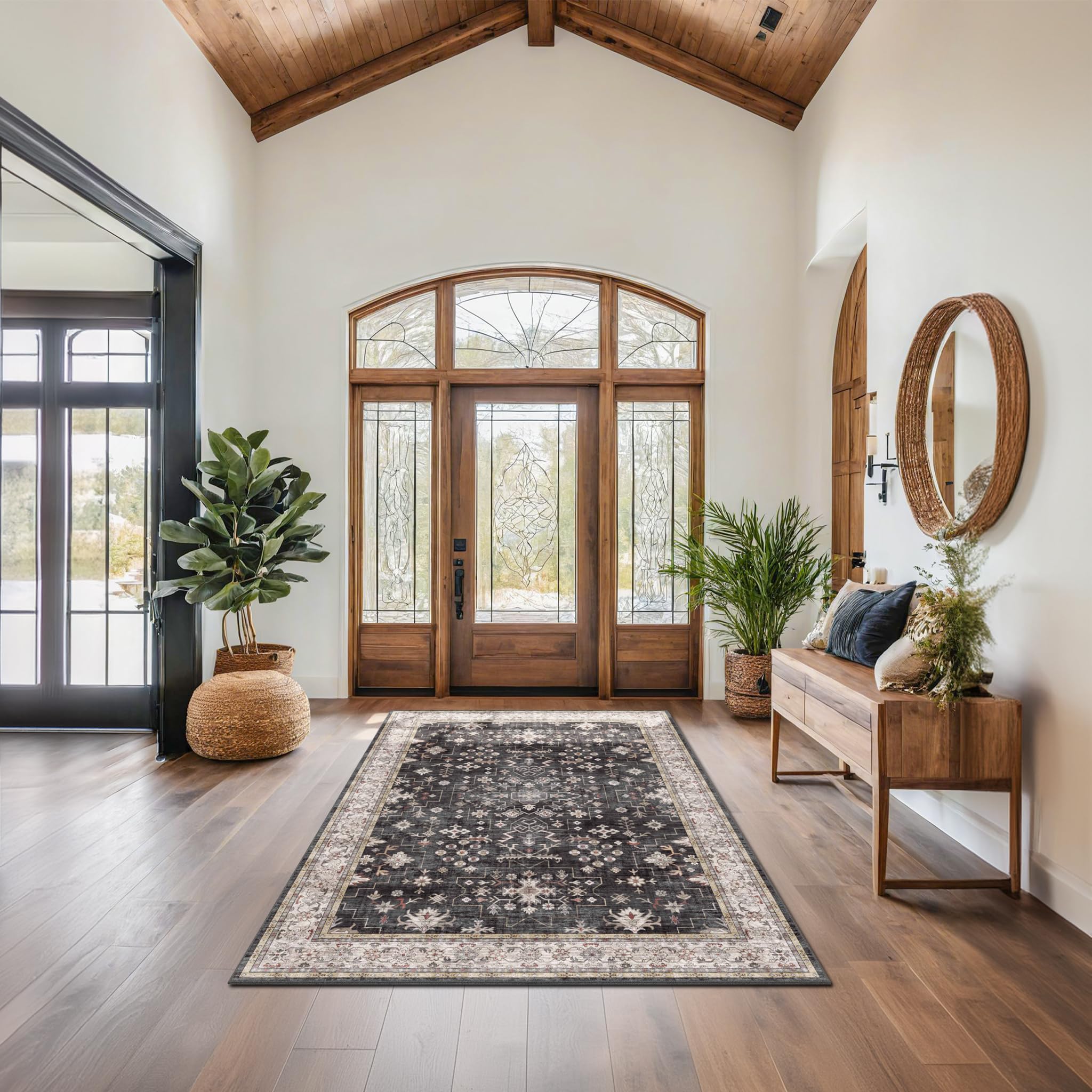 Hazo Haus machine-washable rug simplifies cleaning after spills.