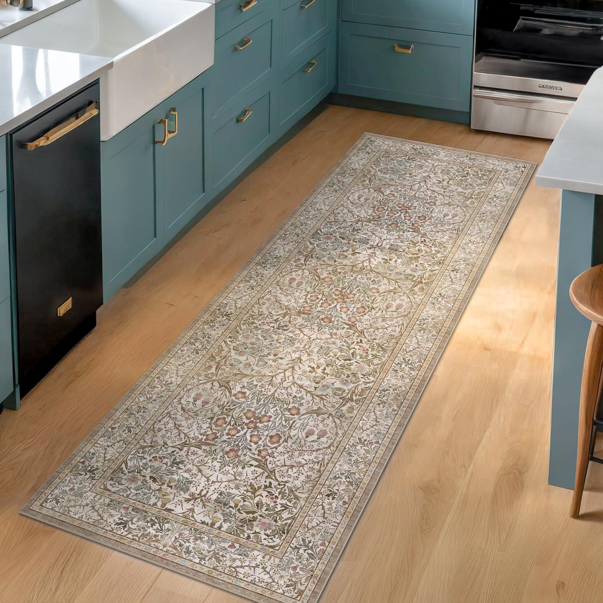Hazo Haus moss green rug is machine washable for easy maintenance