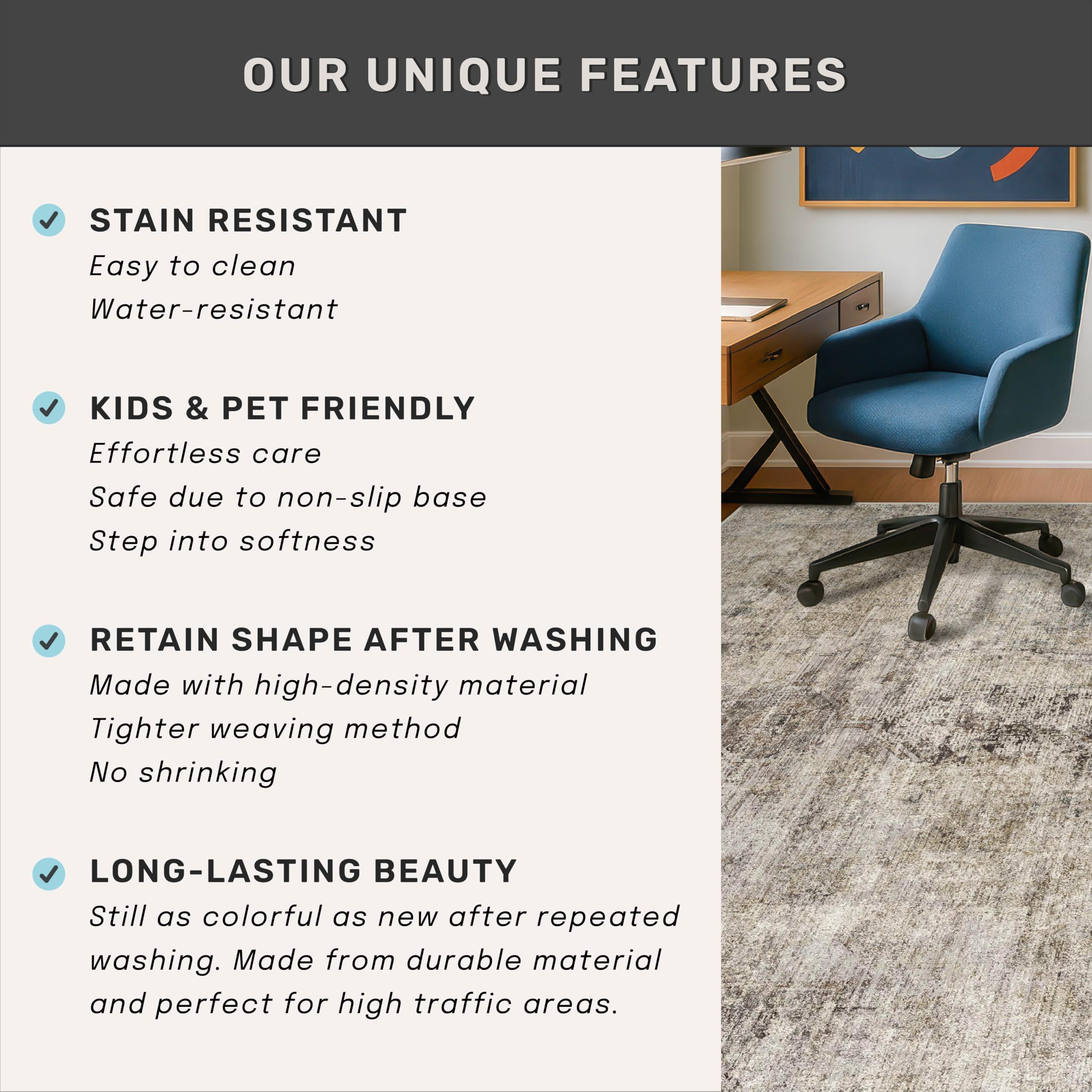 Hazo Haus color-option friendly rug to match various color schemes.