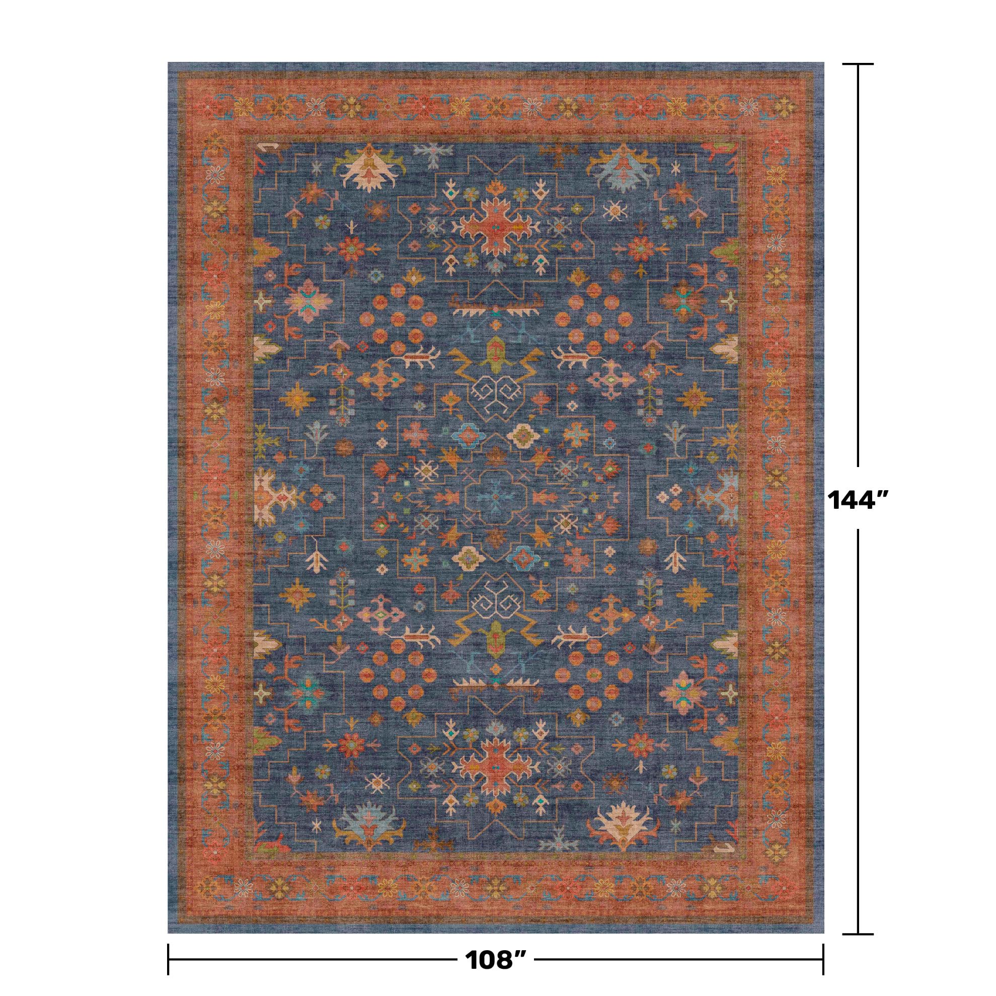 Hazo Haus navy blue rug in dining room setting with defined area.