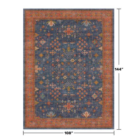 Hazo Haus navy blue rug in dining room setting with defined area.