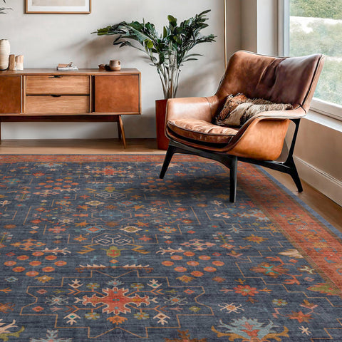 Hazo Haus navy tribal pattern detail enhances texture and room depth.