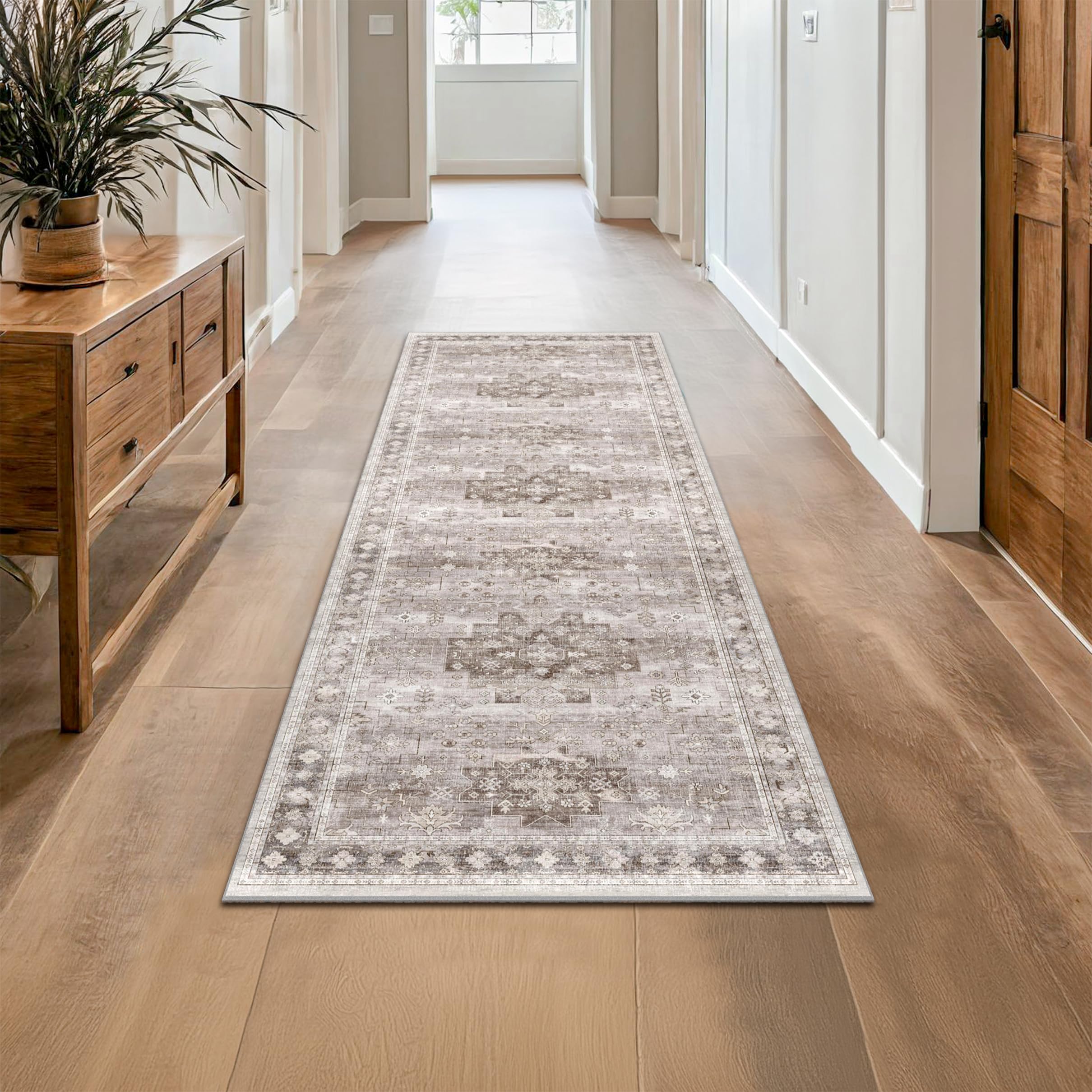 Hazo Haus neutral floral geometric pattern complements a variety of rooms.