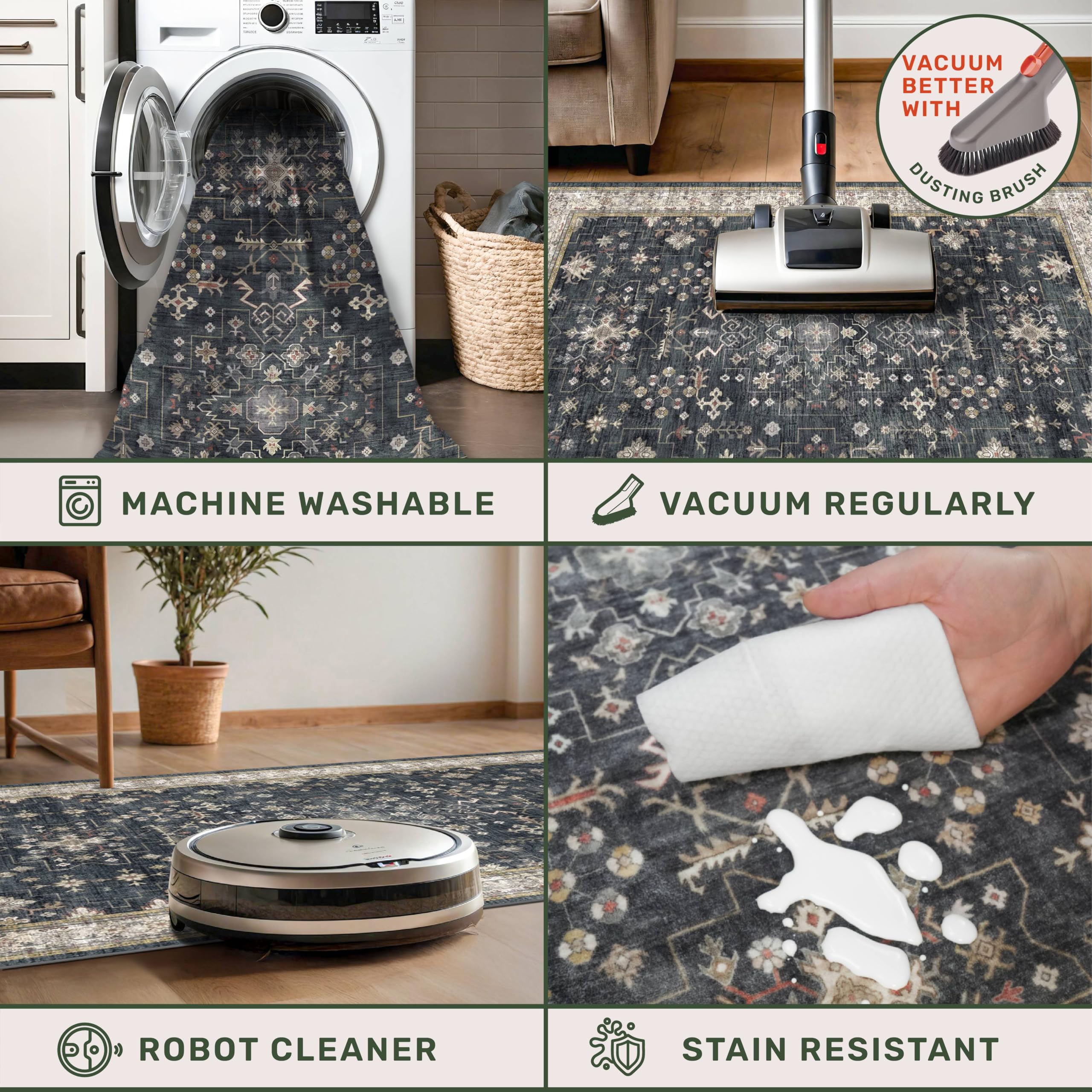 Hazo Haus rug featuring non-slip backing to keep floors secure during activity.