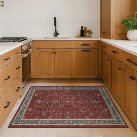 Hazo Haus non slip backing entryway rug improves safety on smooth floors.