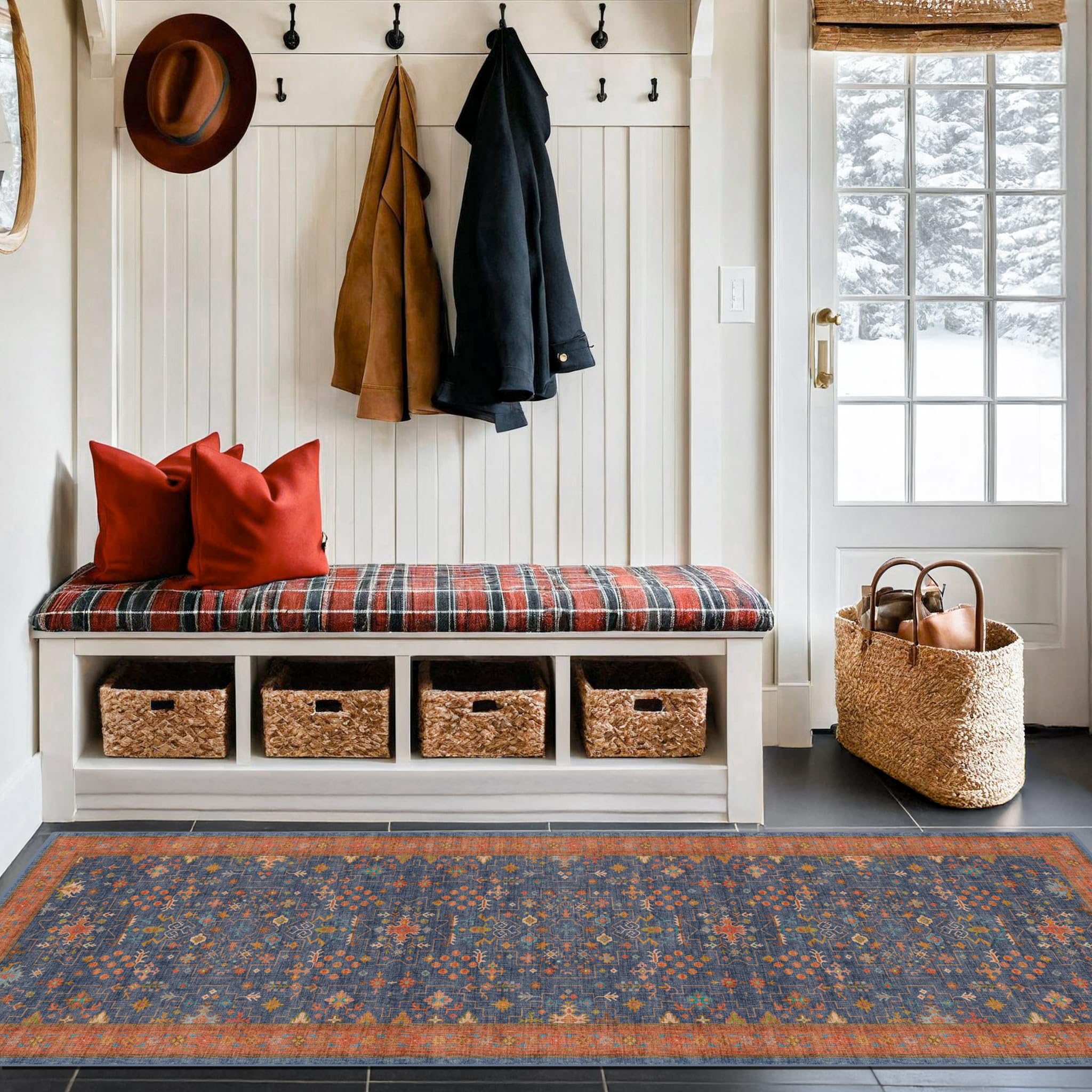 Hazo Haus non-slip backing rug 2x6 keeps runners securely in place on tile or wood.