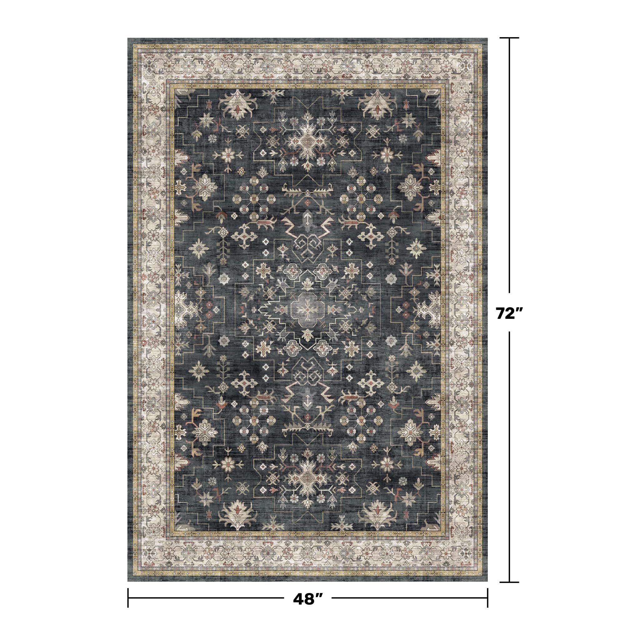 Hazo Haus rug features a non-slip backing for stability on indoor floors.