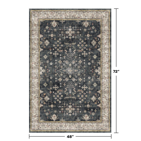 Hazo Haus rug features a non-slip backing for stability on indoor floors.