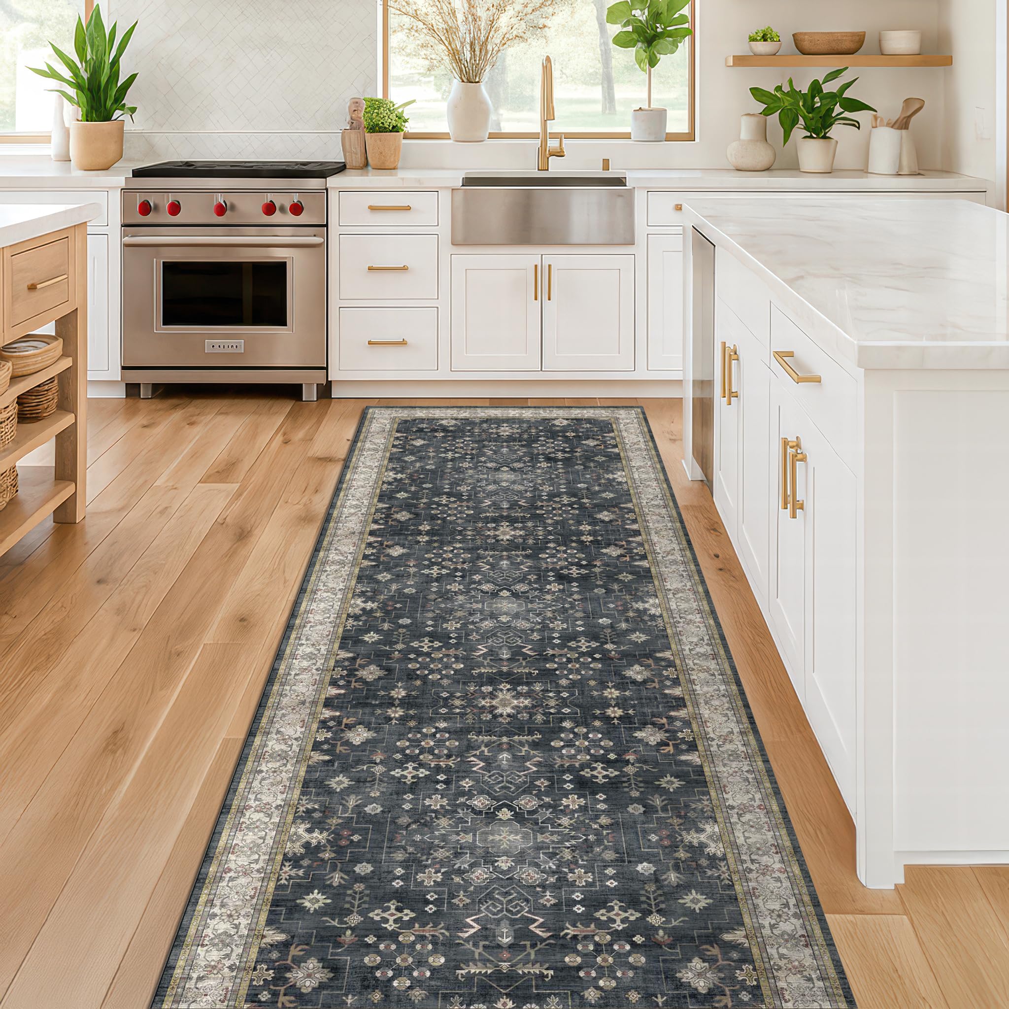 Hazo Haus non-slip backing keeps rug securely in place on smooth floors