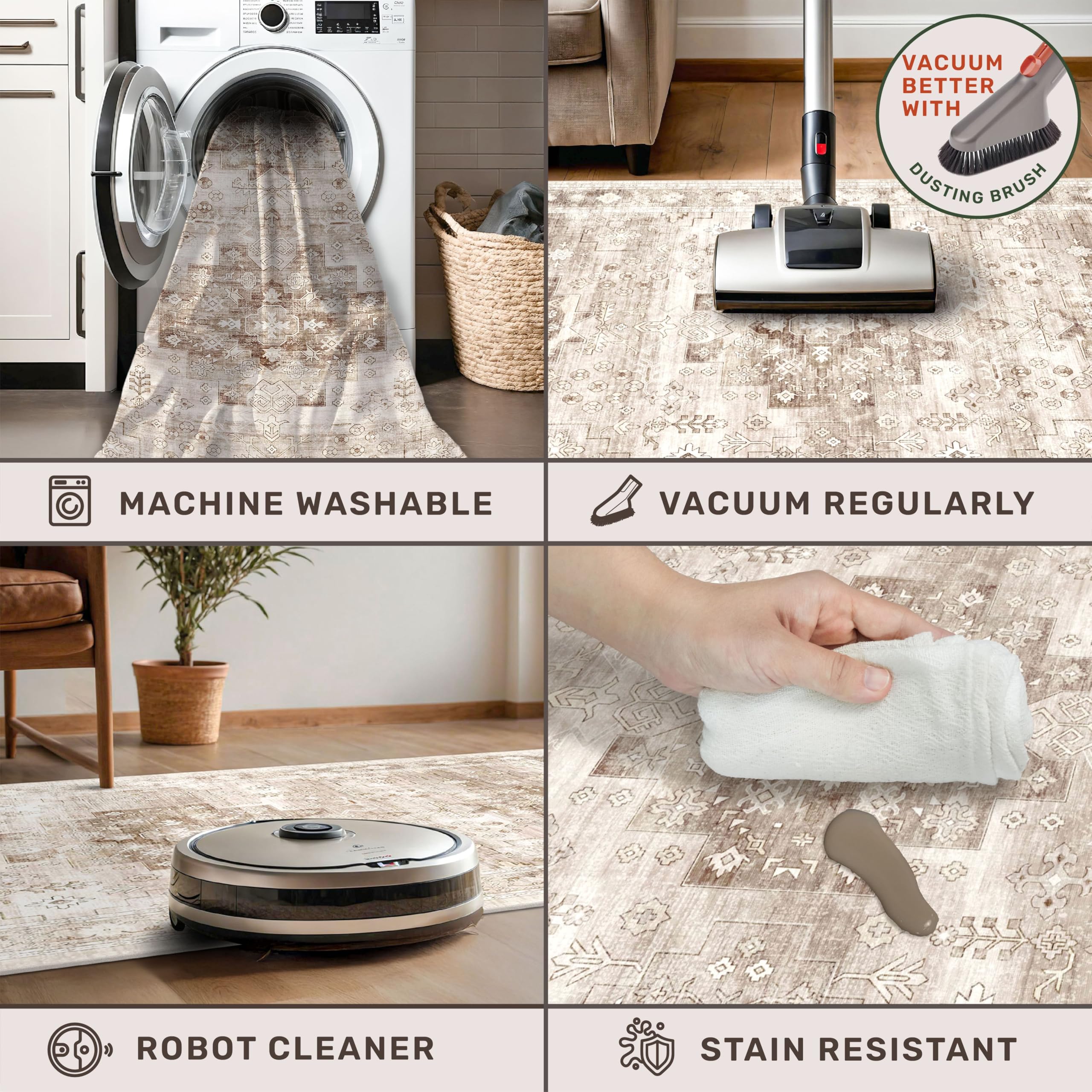 Hazo Haus non-slip backing keeps the rug securely in place on hardwood or tile.