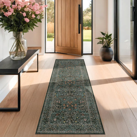 Hazo Haus rug with non-slip rubber backing stays securely in place.