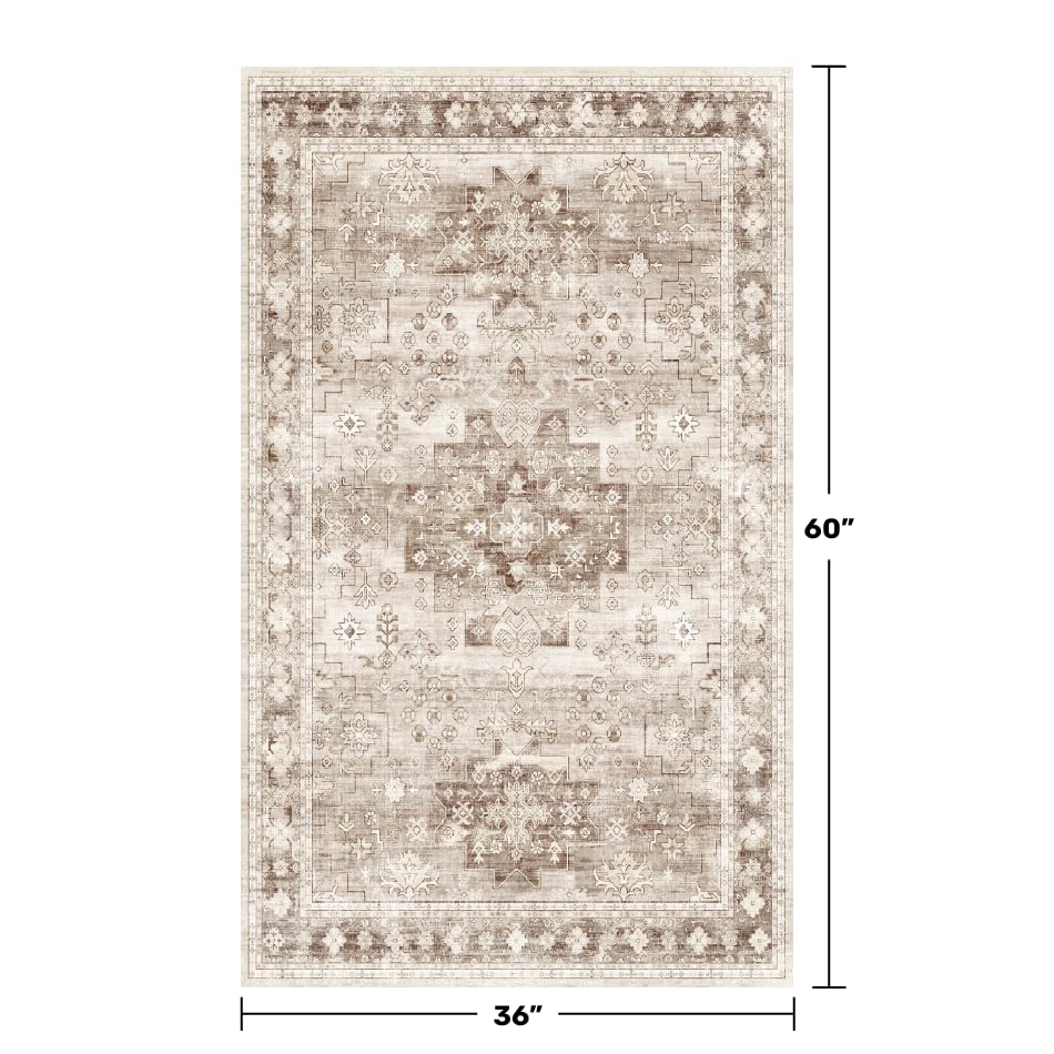 Hazo Haus non-slip rubber backed entryway rug in beige latte for safety.