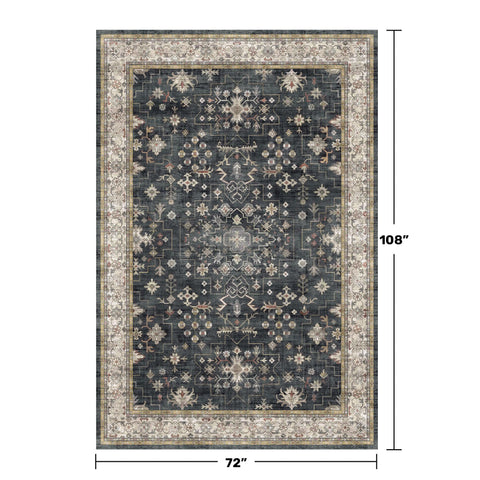 Hazo Haus rug with non-slip backing stays put on hardwood floors.