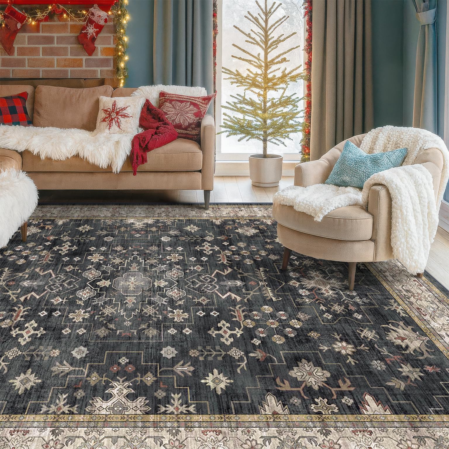 Hazo Haus easy-care rug enhances room ambiance with subtle pattern.