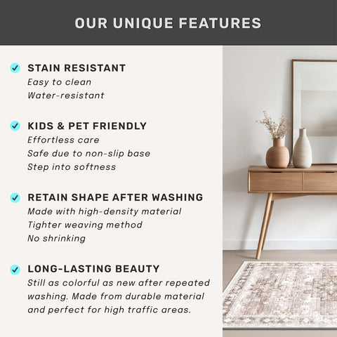 Hazo Haus pet-friendly stain-resistant rug in beige latte.