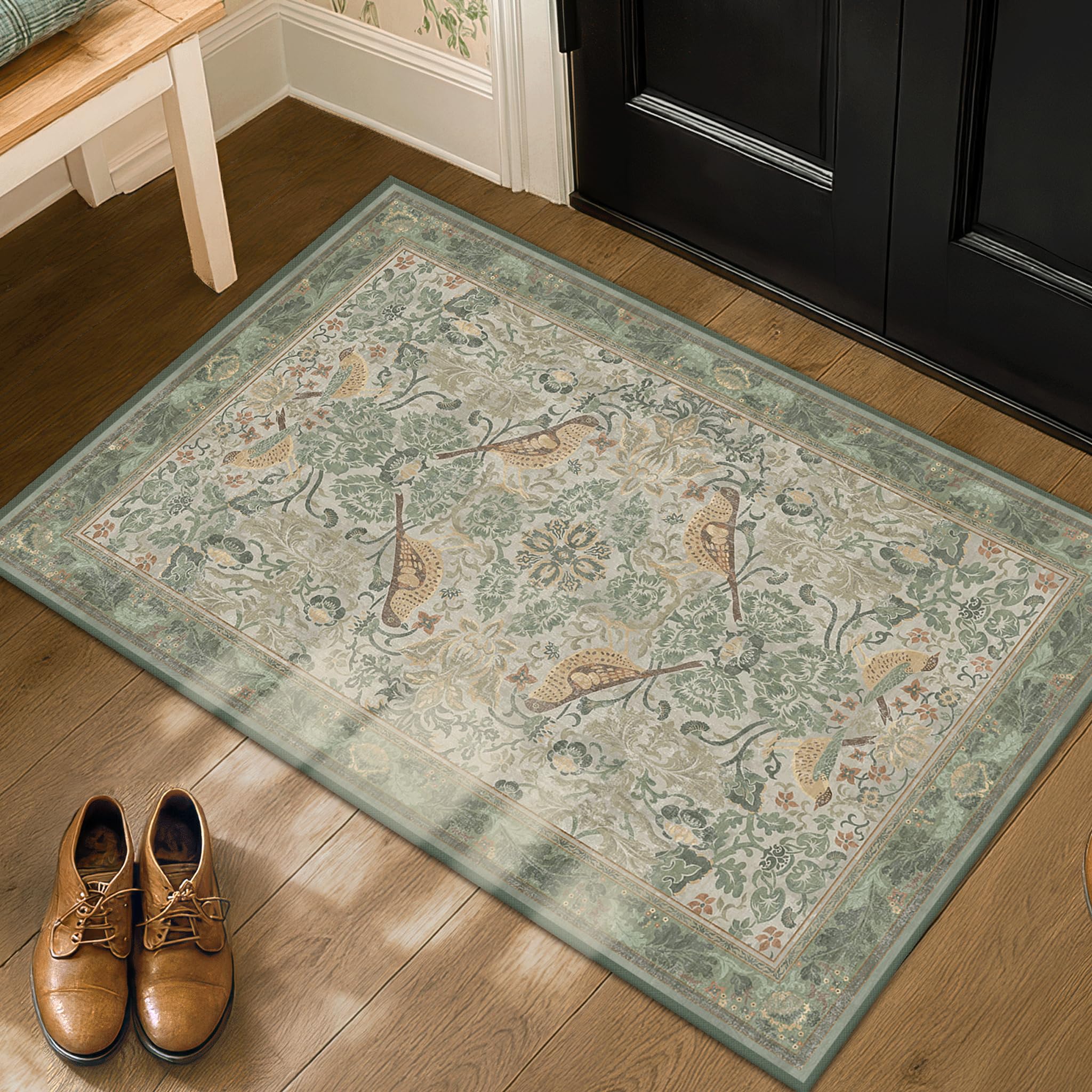 Hazo Haus Sage Green Boho Rug 2x10 ft adds warmth to a spacious living area.