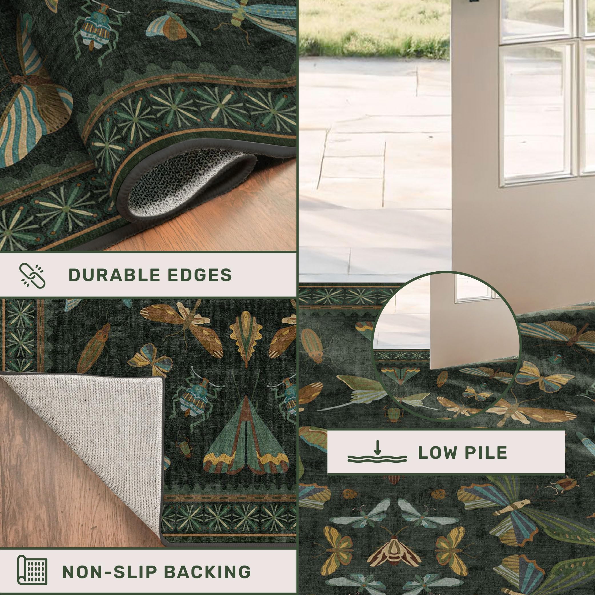 Hazo Haus rug showcasing scalloped borders and floral outer edge.
