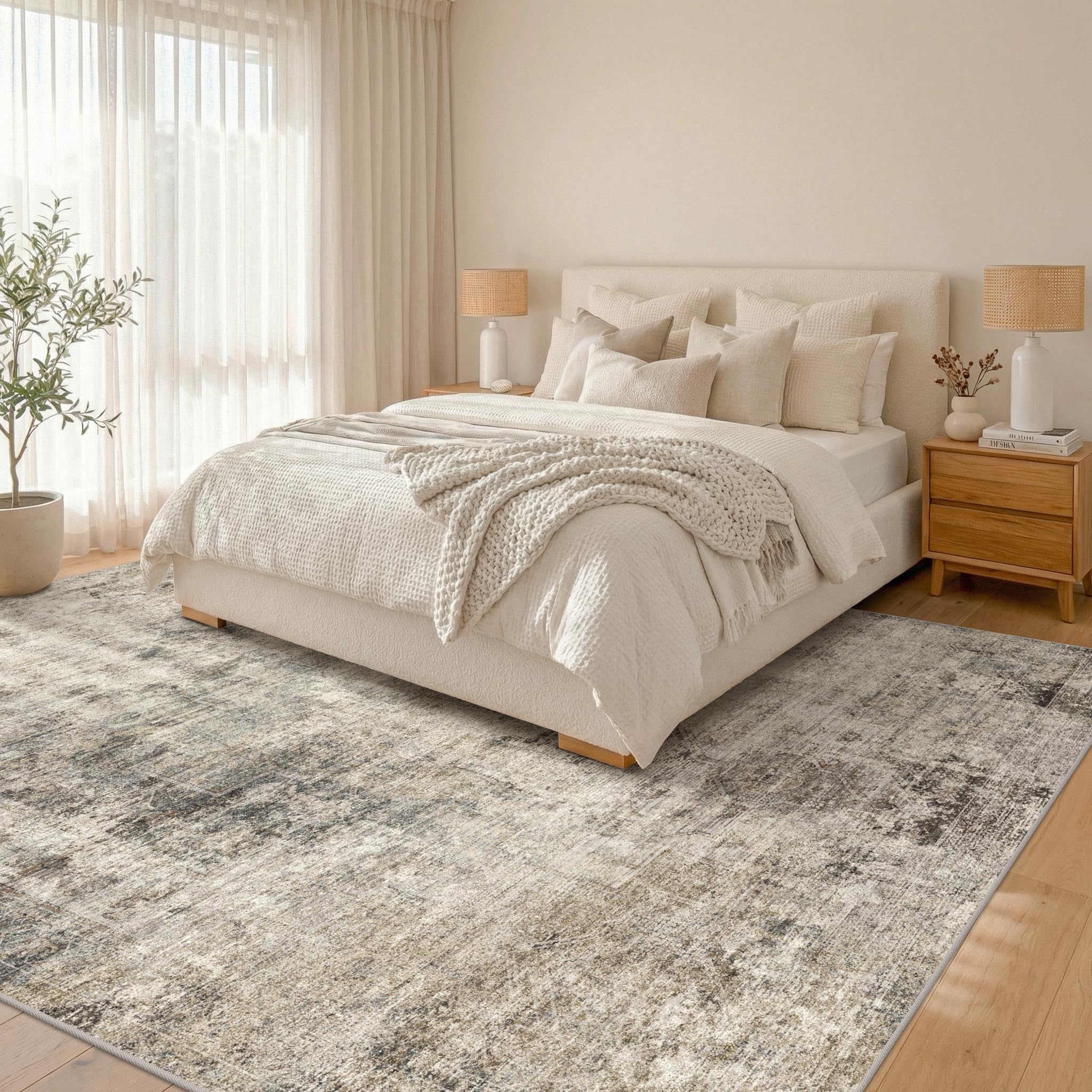 Hazo Haus taupe neutral rug complements modern farmhouse decor.