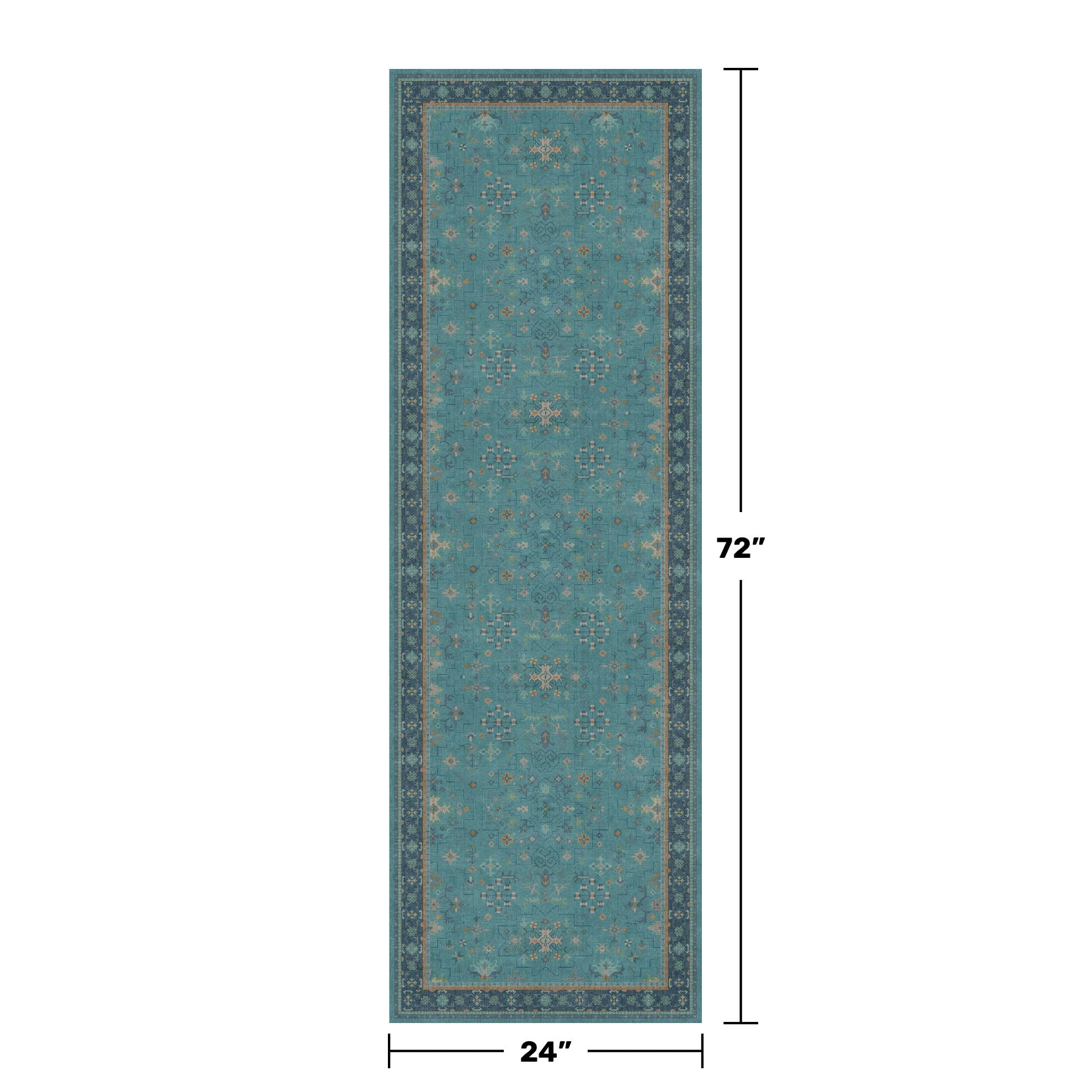 Hazo Haus teal floral rug close-up showing vibrant colors.