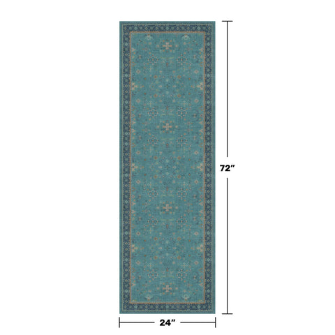 Hazo Haus teal floral rug close-up showing vibrant colors.