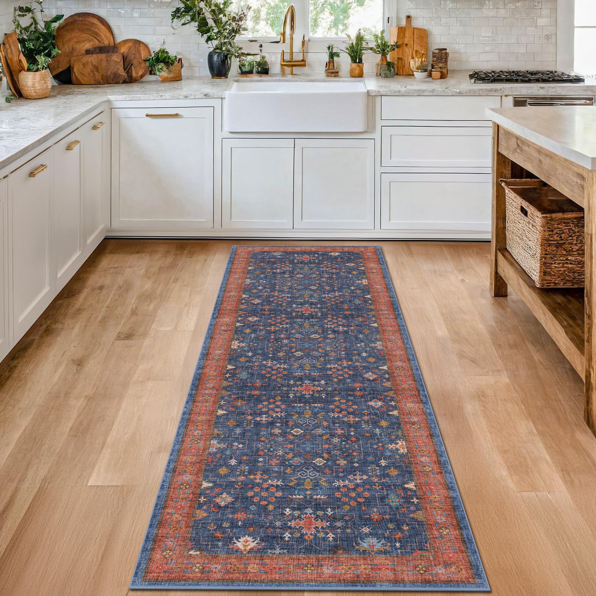 Hazo Haus tribal-pattern navy blue runner adds stylish texture to entryways.