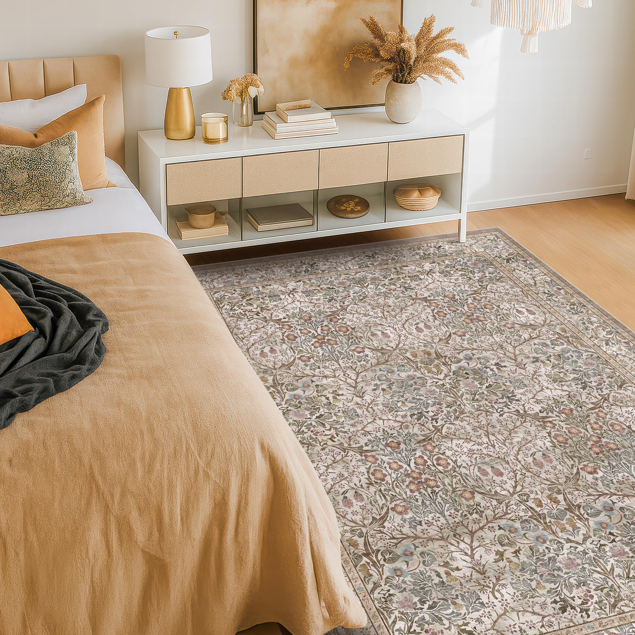 Hazo Haus Velvety Texture Floral Rug for soft underfoot comfort and style.