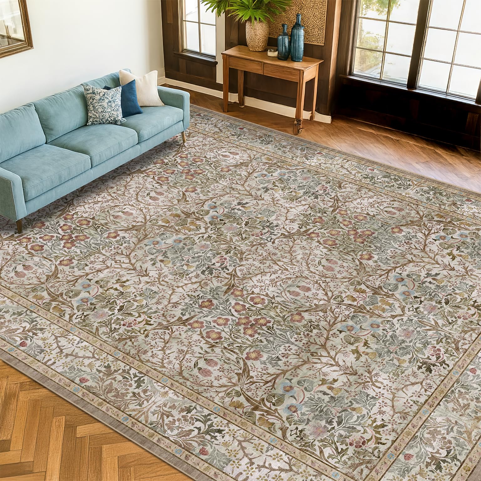 Hazo Haus Vintage Moss Green Living Room Rug 8x10 adds warmth and style
