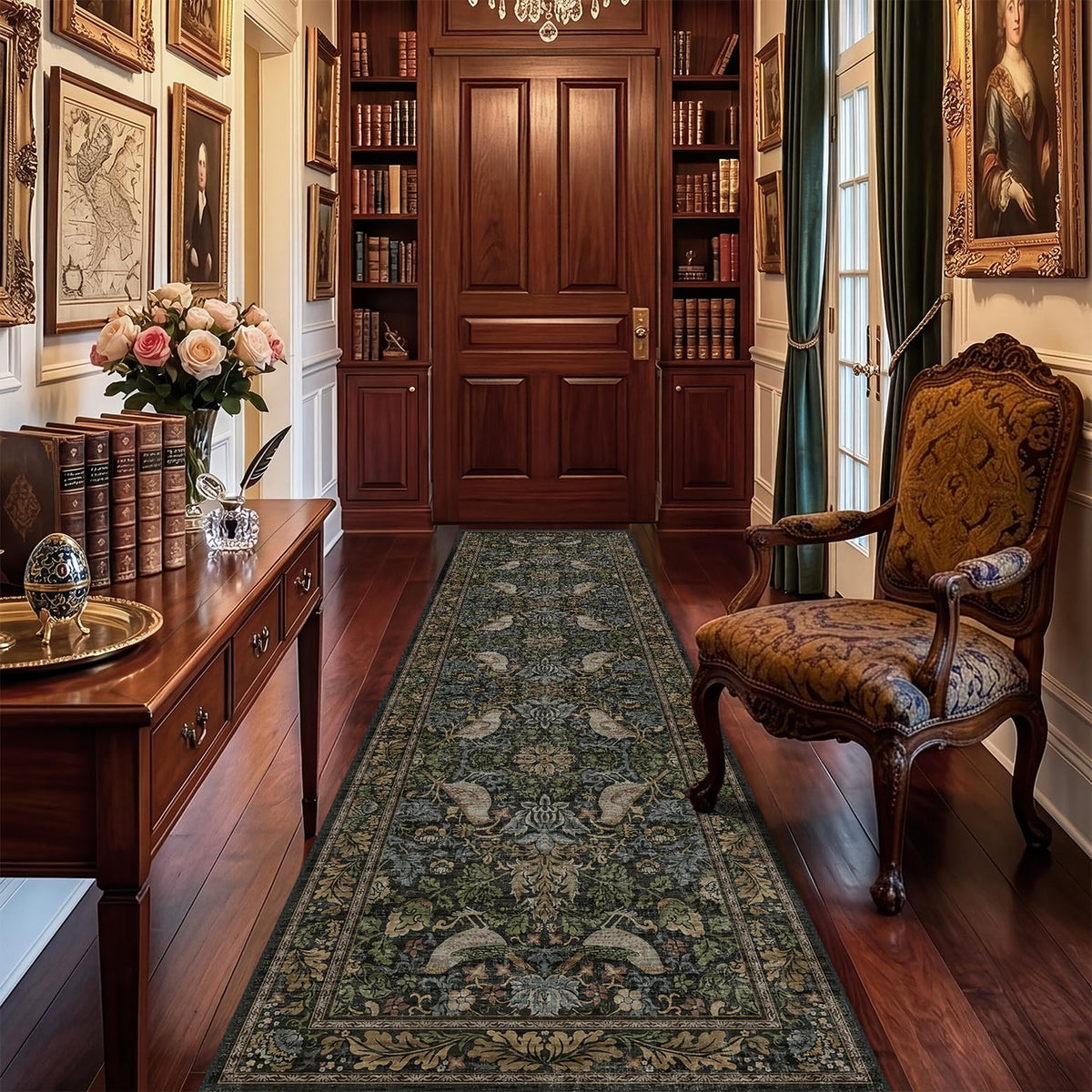 Hazo Haus vintage runner rug flowers enhances hallway with floral detail and durable, washable surface.