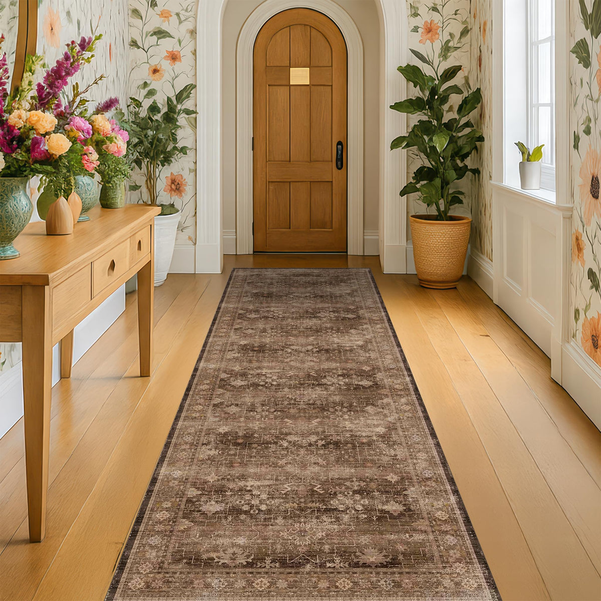 Hazo Haus washable 10ft entryway runner with versatile brown tones for busy homes.