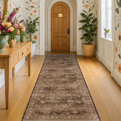 Hazo Haus washable 10ft entryway runner with versatile brown tones for busy homes.