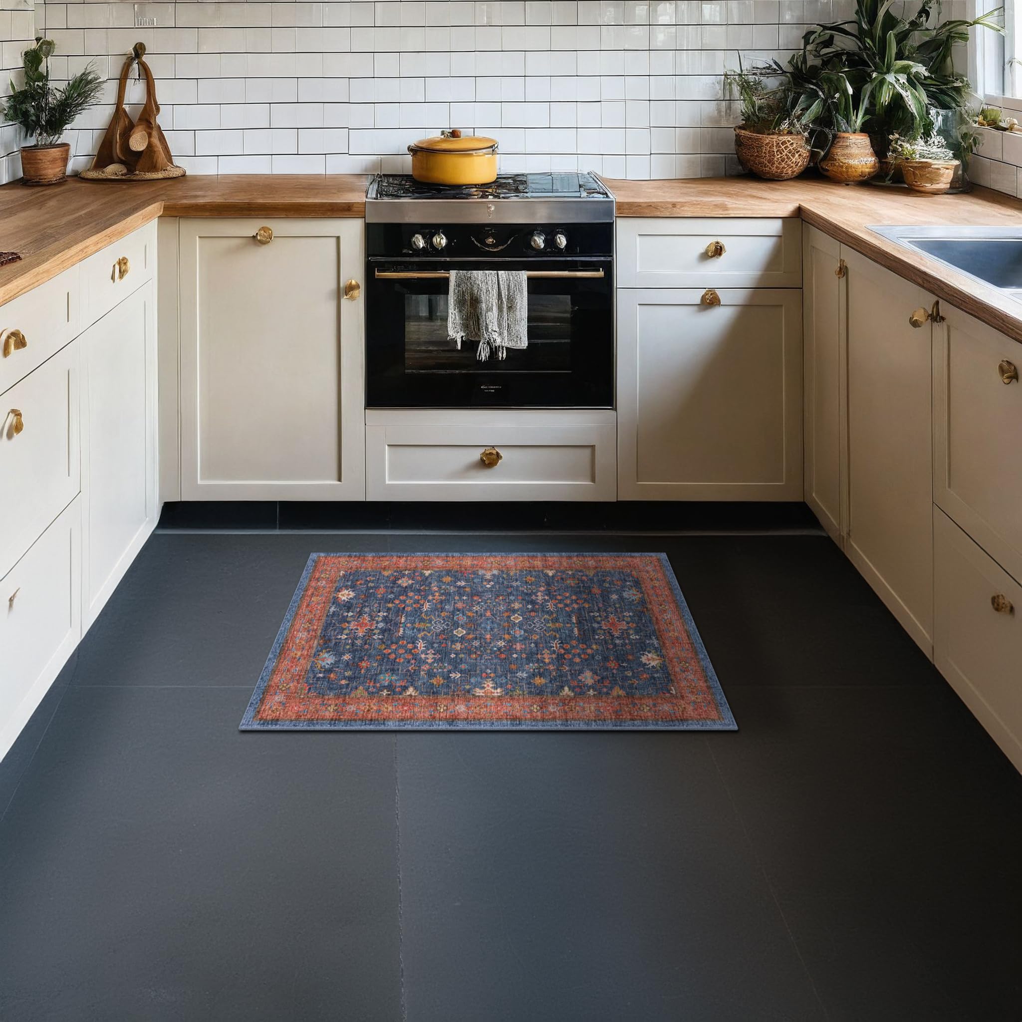 Hazo Haus rug with non slip backing stays secure on slick floors.