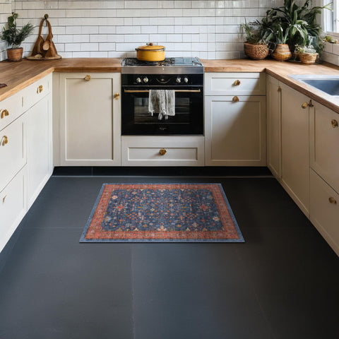 Hazo Haus rug with non slip backing stays secure on slick floors.