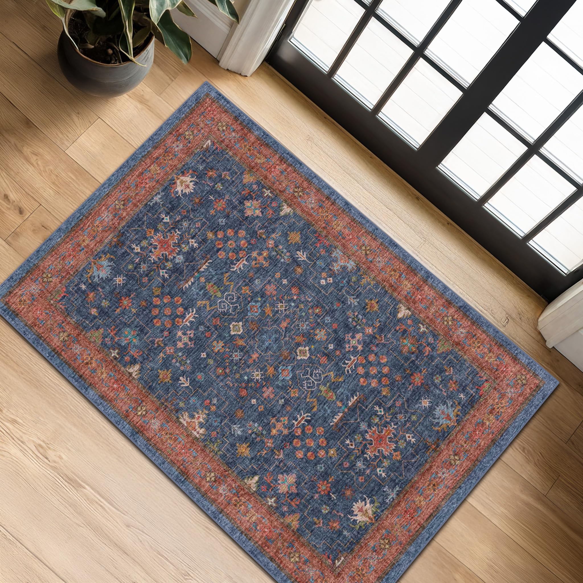 Hazo Haus navy blue entry rug complements decor with versatile design.