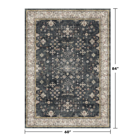 Hazo Haus washable boho dining rug 5x7 keeps dining areas tidy.
