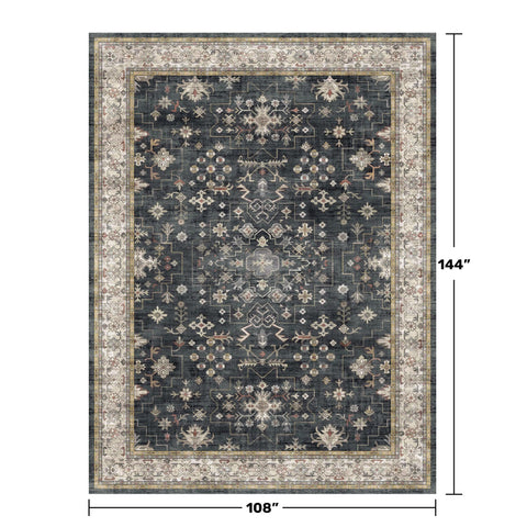 Hazo Haus washable boho rug for dining room keeps spills contained and space inviting.