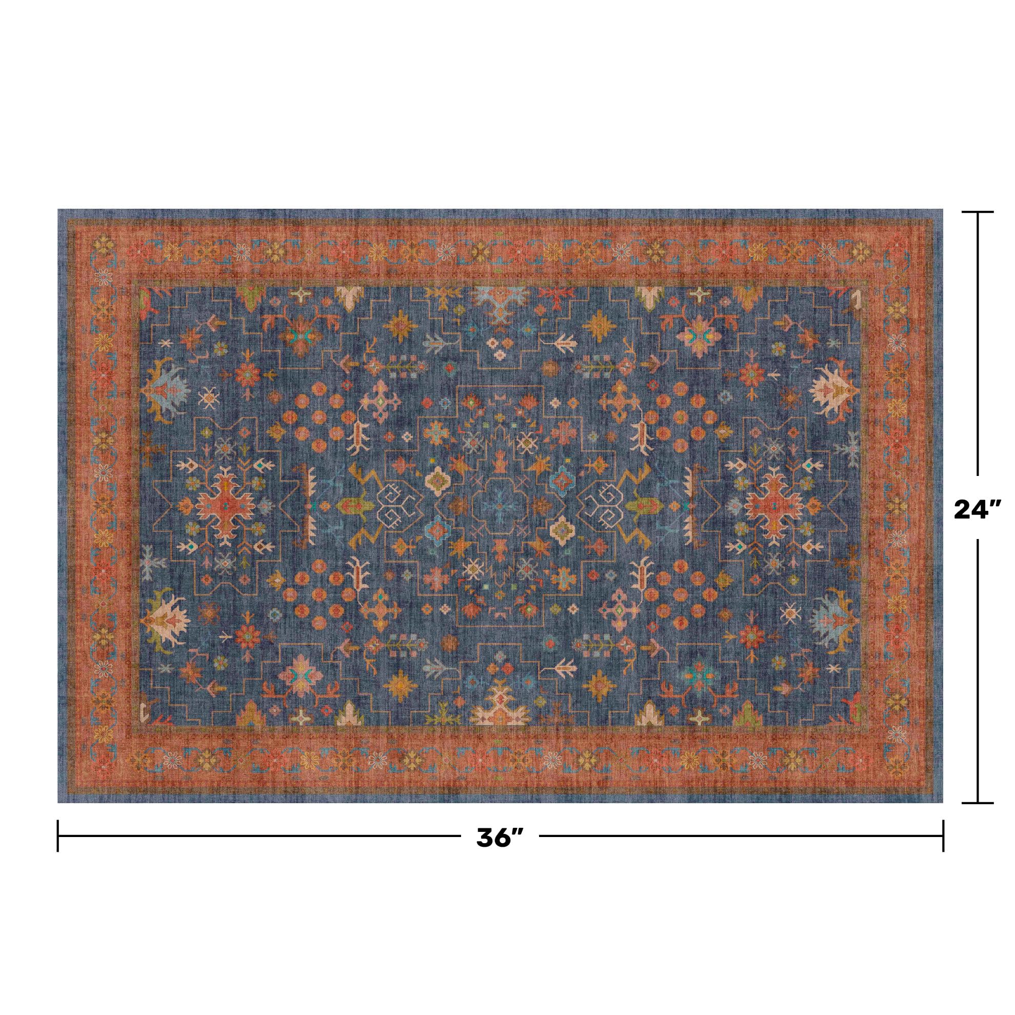 Hazo Haus navy blue tribal entry rug showing non-slip rubber back for stability.