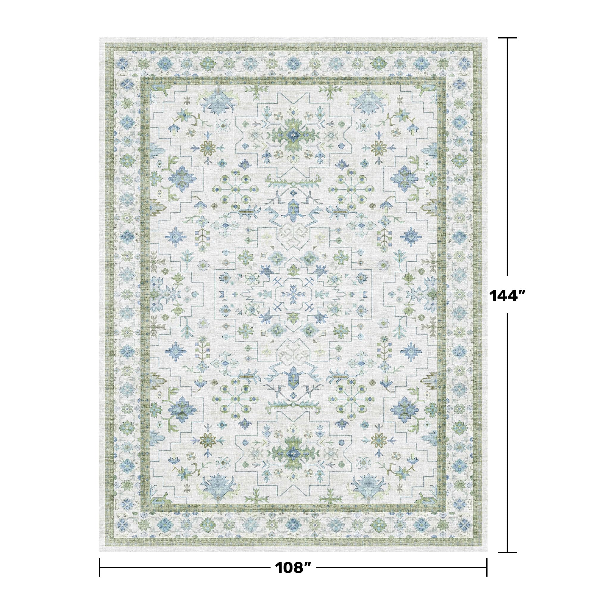 Hazo Haus washable oriental rug in blue and green tones for busy homes