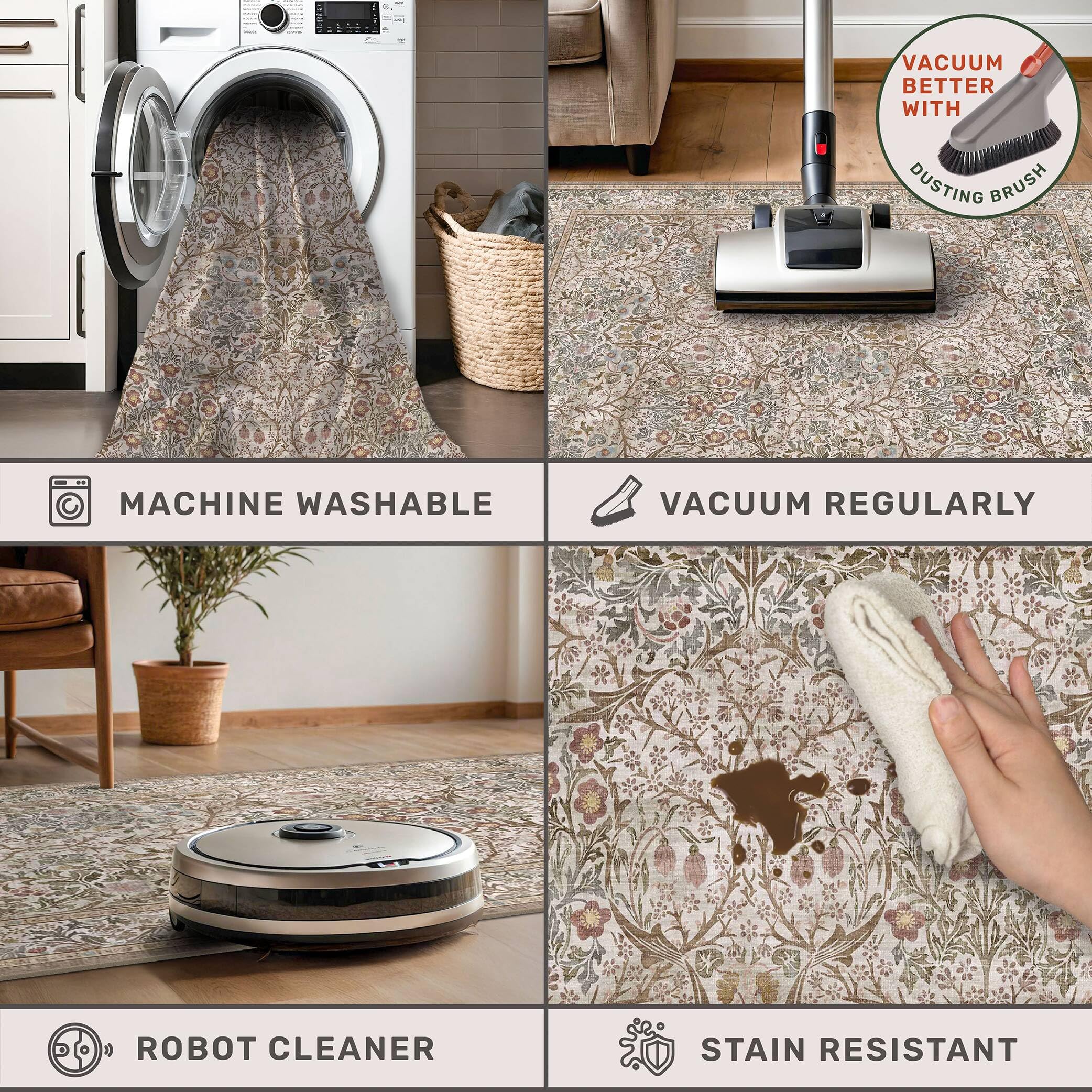 Hazo Haus washable rug ready for kitchen spills and daily messes.