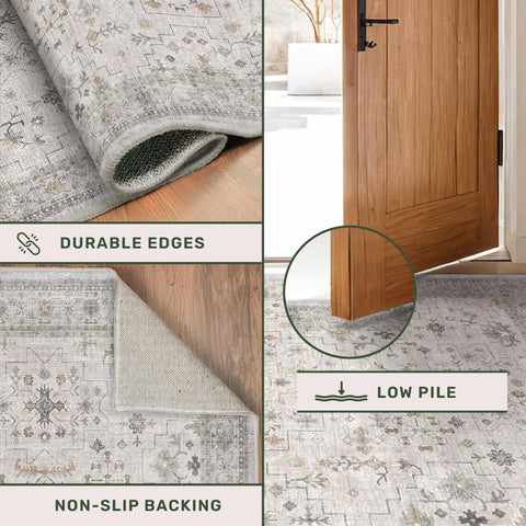 Hazo Haus floral accent rug in soft light grey for subtle decor.