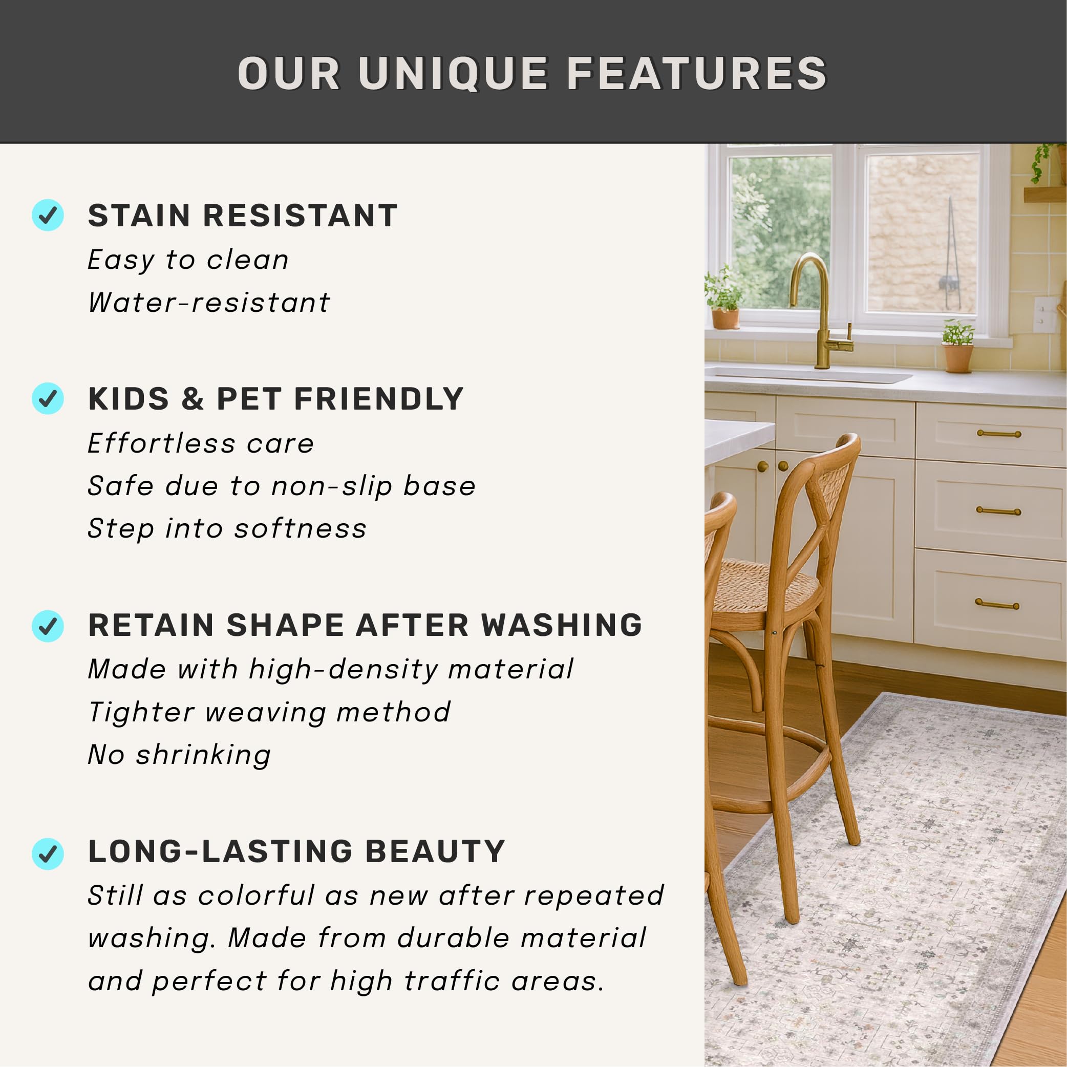 Hazo Haus folded-to-unroll rug shows it unrolls flat quickly.