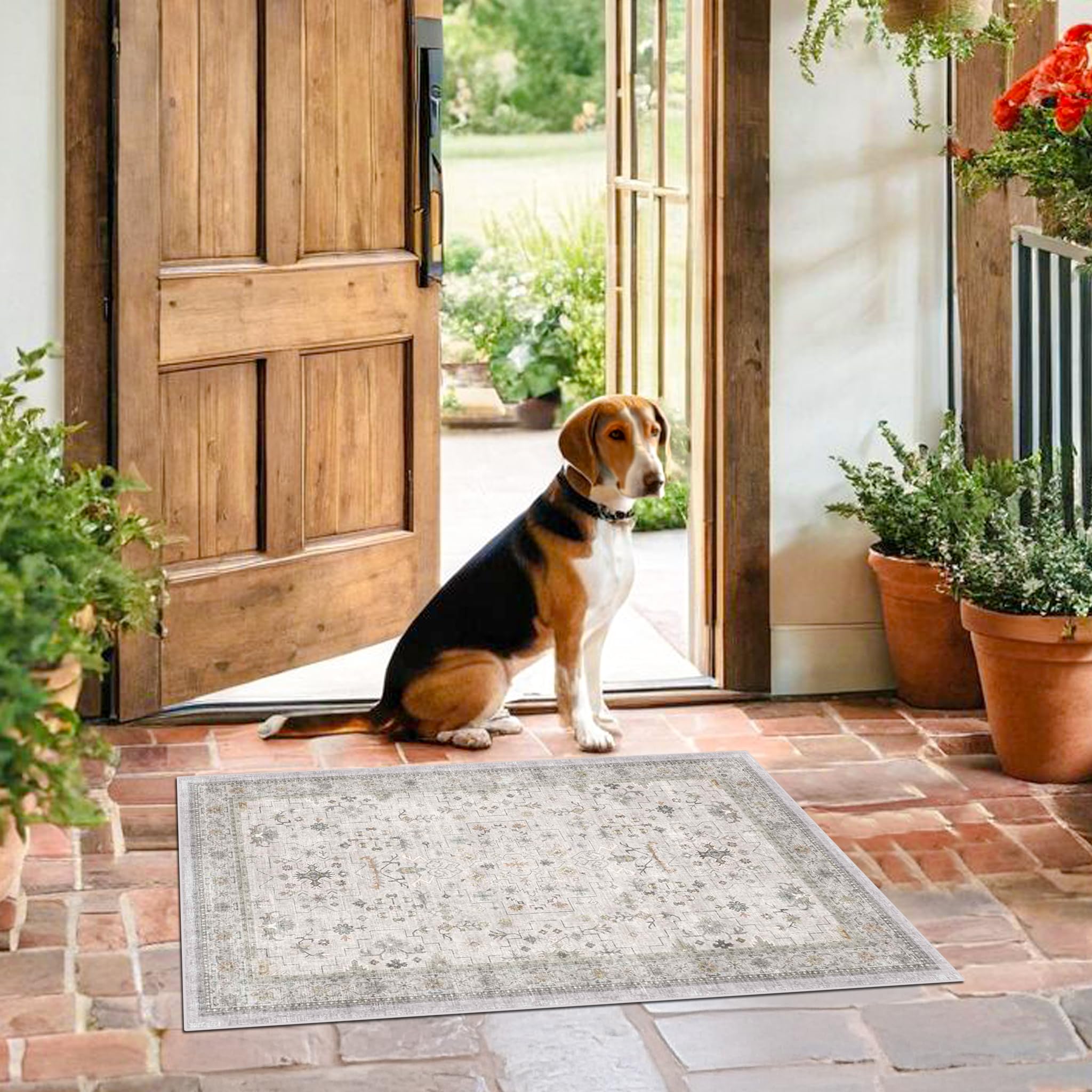 Hazo Haus kid and pet-friendly rug resists messes and keeps paws comfy.