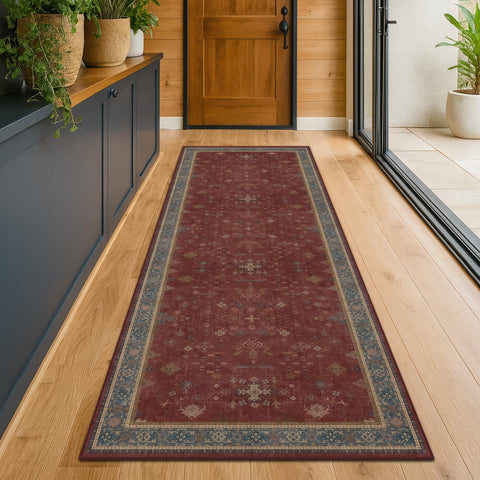 Hazo Haus traditional burgundy rug enhances decor with classic charm
