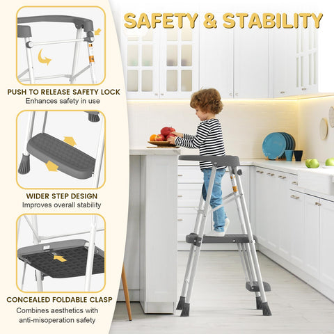 HBTower Kids 2 Steps Stool anti-slip feet on a kitchen floor