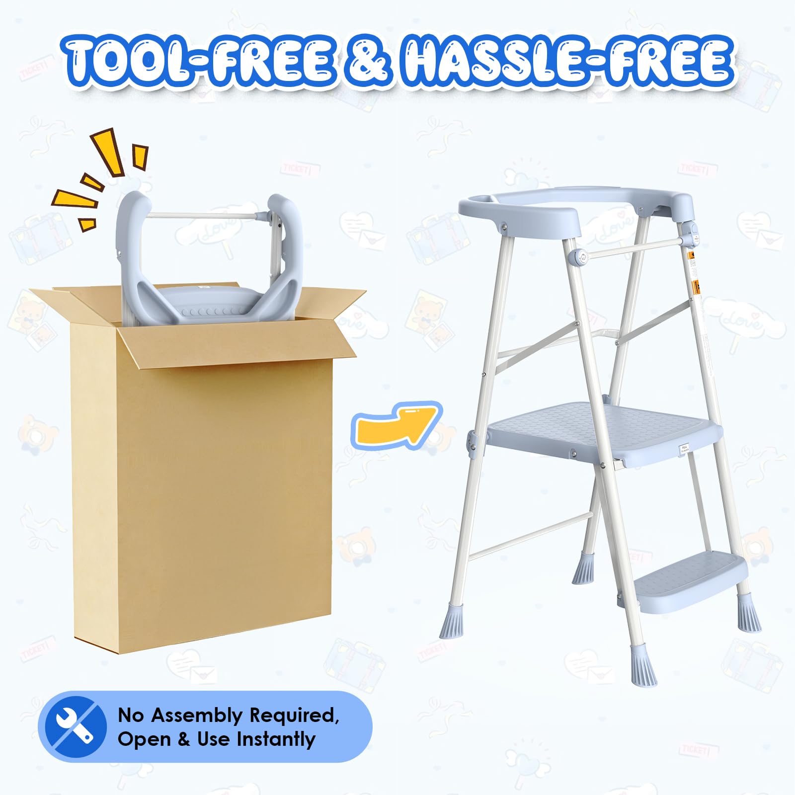 HBTower Kids 2 Steps Stool blue folded compact for storage.