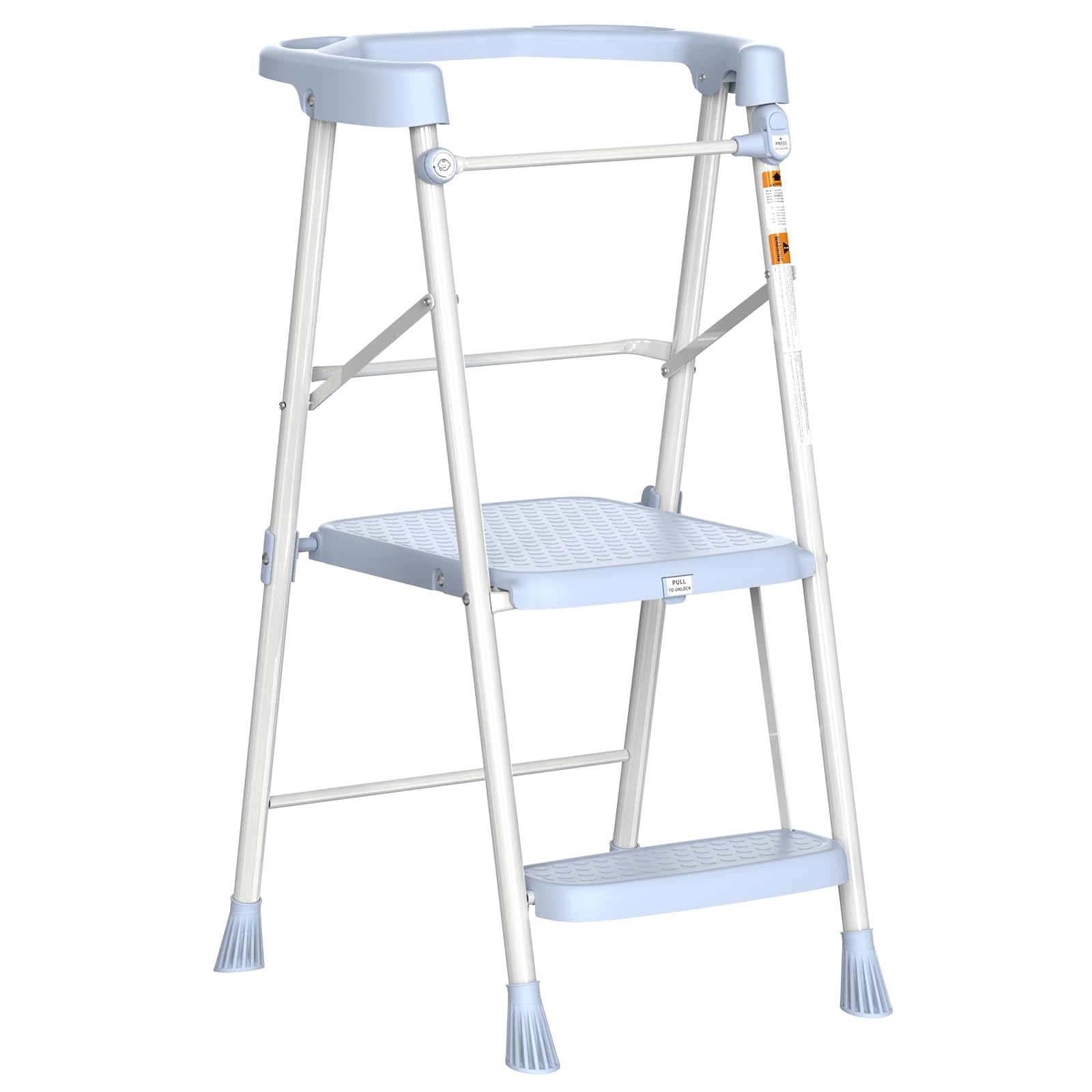 HBTower Kids 2 Steps Stool blue full view, lightweight and sturdy for toddlers.